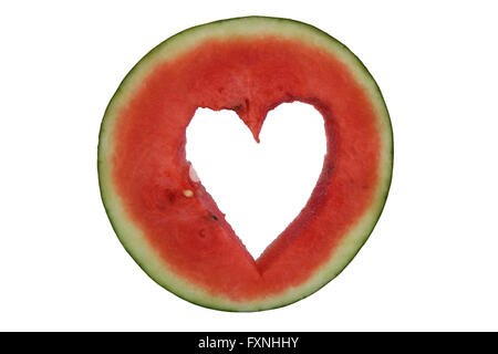 Punch Melon d'une forme de coeur sur fond blanc. Banque D'Images
