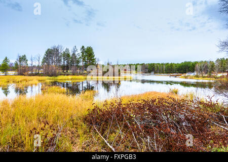 Les plages colorées du lac Inari à Nellim en plein automne robe Banque D'Images