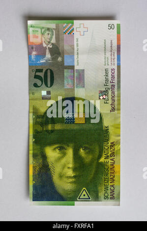 Billet de 50 francs suisses, publié pour la première fois en 1995, avec un portrait de Sophie Taeuber-Arp. Banque D'Images