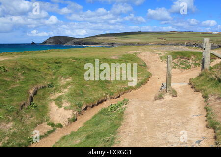 Sentier du littoral sur la façon d'Boobys bay, North Cornwall, England, UK Banque D'Images