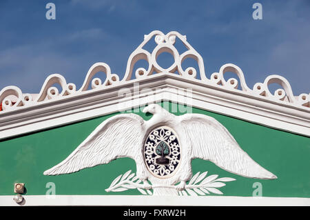 L'architecture coloniale néerlandaise colorés avec Amsterdam-style gable et façade décorative Punda Willemstad Curacao Banque D'Images