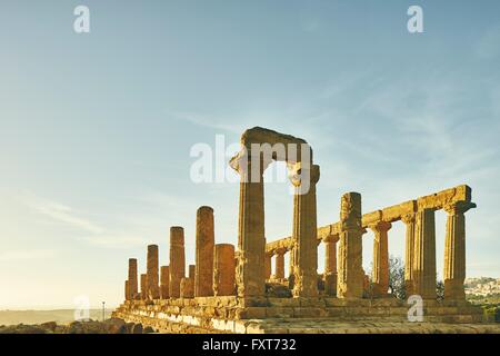 Temple de Junon, Vallée des Temples, Agrigente, Sicile, Italie Banque D'Images