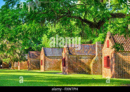 Maisons d'esclaves des plantations conservés à Charleston, Caroline du Sud, USA. Banque D'Images