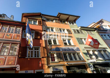 Augustiner Gasse, Augustiner Lane, façades de maisons anciennes, vieux centre-ville, Zurich, Switzerland, Europe Banque D'Images