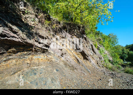 Rock face en carrière à Borghagen à Usseln, district de Medebach dans le Hochsauerland Banque D'Images