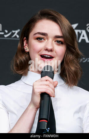 Tokyo, Japon. 19 avril, 2016. L'actrice britannique Maisie Williams (19) parle durant un événement promotionnel pour la série TV Games of Thrones saison VI (Les vents de l'hiver) le 19 avril 2016, Tokyo, Japon. La sixième saison de l'American fantasy drama sera diffusé sur HBO HBO GO et maintenant le dimanche 24 avril et au Japon le 25 avril par BS10 Star Channel. Les médias ont rapporté que le président américain Barack Obama a reçu un exemplaire de la sixième saison des créateurs, et en plaisantant, Williams a déclaré que c'était injuste. Credit : Rodrigo Reyes Marin/AFLO/Alamy Live News Banque D'Images