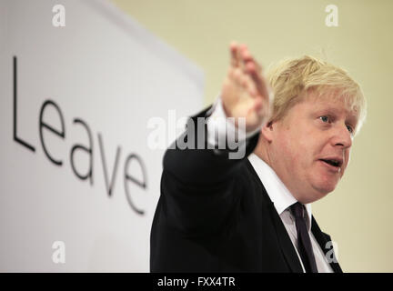 Newcastle-upon-Tyne, Tyne et Wear/UK - 16 AVRIL 2016 - Le maire de Londres Boris Johnson à un vote laisser rassemblement à Newcastle. Banque D'Images