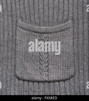 Laine tricot gris pocket macro photo, texture background Banque D'Images