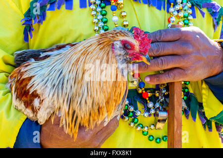 Rodney Victorian, poulet légende, est titulaire d'un de ses coqs prix pour le traditionnel poulet courir au cours de Lake Charles famille fr Banque D'Images