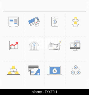 Ensemble de divers icônes liées aux transactions bancaires en ligne Banque D'Images
