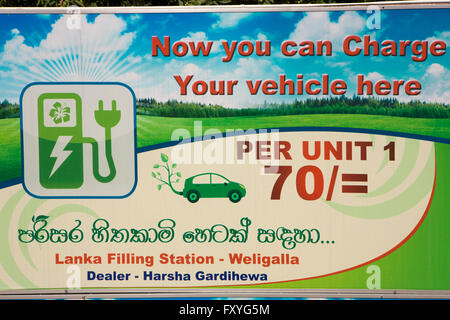 Sri Lanka, Kandy, Weligalla point de recharge de véhicules électriques, sign Banque D'Images