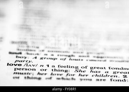 Description de l'amour sur un dictionnaire, mise au point à la parole, le reste floue Banque D'Images