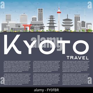 L'horizon de Kyoto avec repères gris, ciel bleu et copier l'espace. Vector illustration. Tourisme ou voyage d'affaires moderne avec Concept Illustration de Vecteur