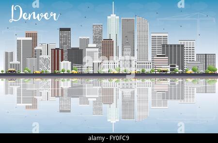 L'horizon de Denver avec des bâtiments gris, ciel bleu et des réflexions. Vector Illustration. Les voyages d'affaires et tourisme Concept Illustration de Vecteur