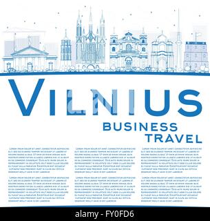 Vilnius contour bleu horizon avec points de repère et copier l'espace. Vector Illustration. Les voyages d'affaires et tourisme Concept Illustration de Vecteur