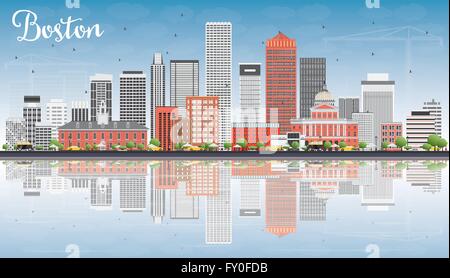 Boston skyline avec bâtiments gris, rouge, bleu ciel et réflexions. vector illustration. business concept Voyages et tourisme Illustration de Vecteur