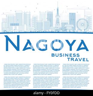 Nagoya contour bleu horizon avec les bâtiments et l'espace de copie. Vector Illustration. Concept d'affaires et tourisme Illustration de Vecteur