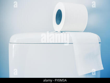 Papier hygiénique blanc gros plan sur réservoir Banque D'Images