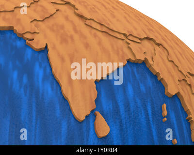 L'Inde sur le modèle en bois de la planète Terre de continents et d'autre des frontières visibles. Le rendu 3D. Banque D'Images