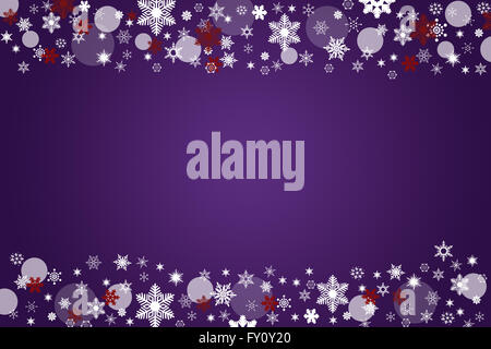 Le livre blanc, rouge et argent boules floues et flocons sur fond violet avec du centre.. Banque D'Images