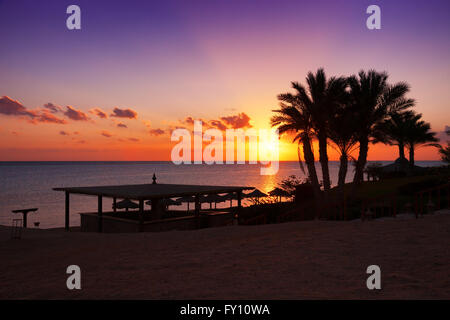 Coucher de soleil sur la mer Rouge, Marsa Alam, Egypte Banque D'Images