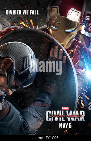 DATE DE SORTIE : 6 mai 2016 TITRE : Captain America : Civil War Marvel STUDIO : Photos Réalisateur : Anthony Russo, Joe Russo Résumé : L'ingérence politique dans les activités des Avengers provoque une rupture entre anciens alliés Captain America et Iron Man présenté : Poster Art (crédit Image : c MarvelEntertainment photos/) Banque D'Images