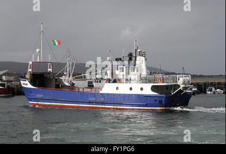 L'Burtonport à Arranmore ferry 'Morvern" de quitter le port de Burtonport, comté de Donegal, Irlande. Banque D'Images