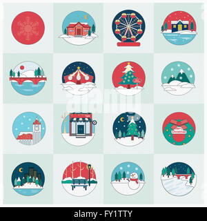Différentes icônes dans illustration relative à Noël Banque D'Images