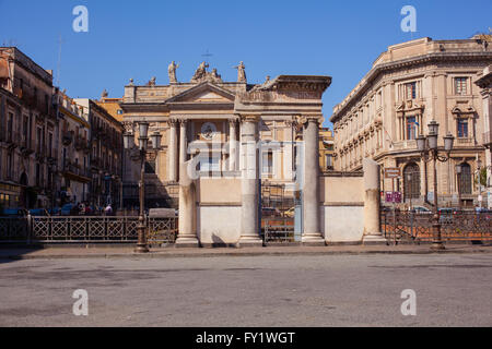 Vue de l'amphithéâtre romain à Stesicoro, Catania Banque D'Images