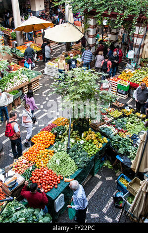 Les fruits et légumes dans le marché des travailleurs, le Mercado DOS Lavradores, halle, marché des producteurs, Funchal, Madère Banque D'Images