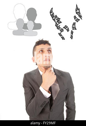 Les jeunes de choisir entre carrière et vie de famille isolé sur fond blanc Banque D'Images