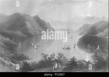 Vue de West Point (Hudson), New York. WH BARTLETT, antique print 1840 Banque D'Images