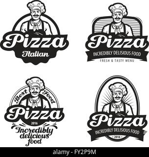 Pizza logo vector. cafe, de l'alimentation, pizzeria, restaurant ou icône chef Illustration de Vecteur