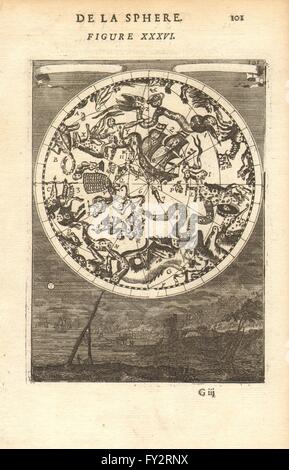 Ciel de nuit DU SUD : Constellations Meridionales. L'homme dans la lune. MALLET, 1683 map Banque D'Images