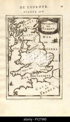 Grande-bretagne : anciens royaumes anglo-saxons. 'Heptarchie des Saxons'.MALLET, 1683 map
