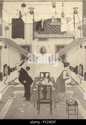 HEATH ROBINSON : Télévision la vie. La chambre de rechange. Les cartes à jouer., old print 1935 Banque D'Images