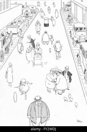 HEATH ROBINSON : Nouveau règlement sur la route pour la sécurité des piétons, 1935 Banque D'Images