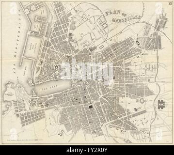 Marseille : un plan de la ville. Plan de la ville. La France. BRADSHAW, 1890 Banque D'Images