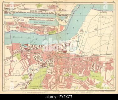 LONDON E : Albert Dock Woolwich Plumstead Charlton Beckton Silvertown, 1925 map Banque D'Images