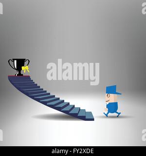 Homme qui court vers l'escalier avec au sommet trophy Illustration de Vecteur