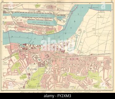 LONDON E : Albert Dock Woolwich Plumstead Charlton Beckton Silvertown, 1930 map Banque D'Images