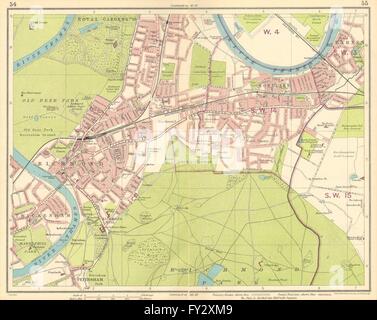 Londres SW : Richmond Kew Mortlake Barnes Twickenham E Sheen Gembloux, 1930 map Banque D'Images