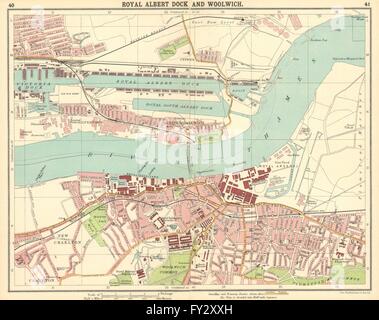 LONDON E : Albert Dock Woolwich Plumstead Charlton Beckton Silvertown, 1921 map Banque D'Images