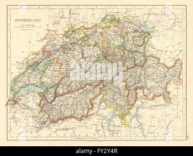 La SUISSE. Cantons montre & chemins de fer. Alpes. Les lacs italiens. JOHNSTON, 1899 map Banque D'Images