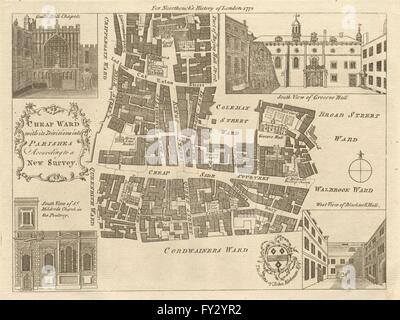 Quartier bon marché. Ville de Londres. Cheapside Poultry. BOWEN / NOORTHOUCK, 1772 map Banque D'Images