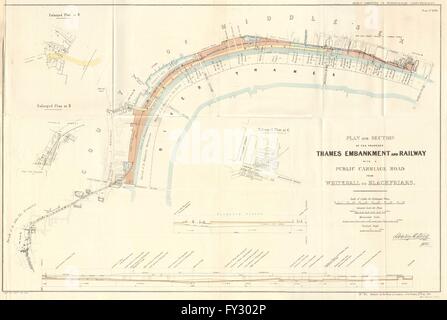 Projet de remblai de chemin de fer & route THAMES. Conserve les quais.HENRY BIRD, 1855 map Banque D'Images