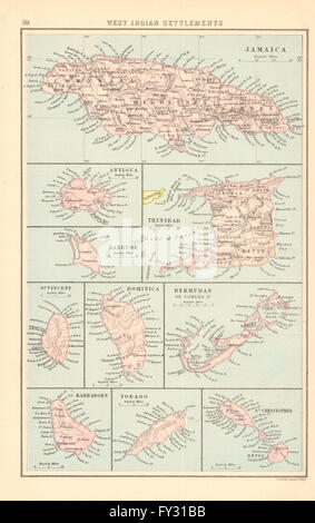 BRITISH West Indies en Jamaïque Trinidad Antigua La Barbade Bermudes Dominique, 1876 map Banque D'Images