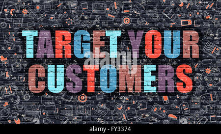 Vos clients cible multicolore sur Dark Brickwall. Banque D'Images