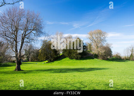 Une vue de la motte dans le Bailey de la Norman Bramber Castle sur un bel après-midi de printemps Banque D'Images