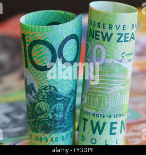 Laminés en Australie et Nouvelle-Zélande note avec un fond de trésorerie. Banque D'Images